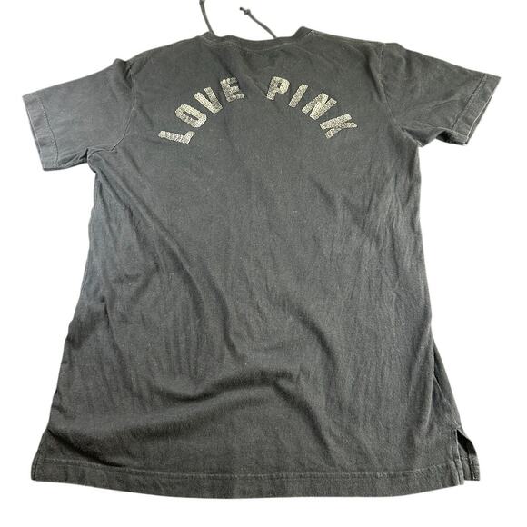 Victorias Secret- cotton Tee- XS- black- preowned- gray sequin back- front ties - Picture 3 of 6